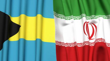 BAHAMAS ve İRAN bayrakları gerçekçi kumaş dokusuyla