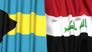 BAHAMAS ve IRAQ bayrakları gerçekçi kumaş dokusuyla