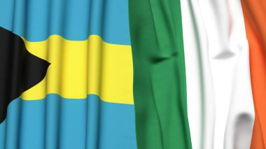Bahamalar ve İrlanda bayrakları gerçekçi kumaş dokusuyla