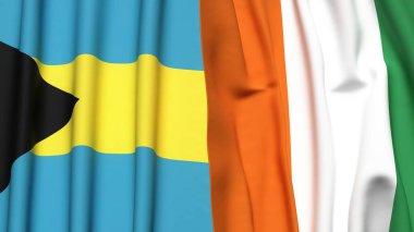 Bahamalar ve IVORY Kıyı Bayrakları gerçekçi kumaş dokusuyla