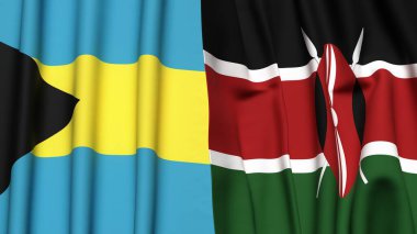 Bahamalar ve KENYA 'nın gerçekçi kumaş dokusuyla bayrakları