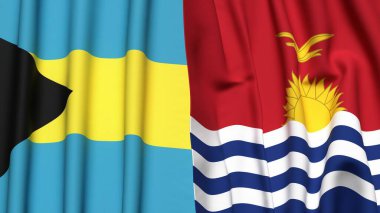 Bahamalar ve KIRIBATI bayrakları gerçekçi kumaş dokusuyla