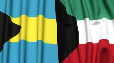 Bahamalar ve KUWAIT bayrakları gerçekçi kumaş dokusuyla