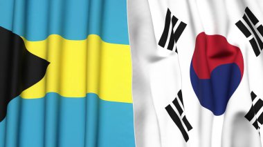 BAHAMAS Bayrakları ve KOREA GÜNEY Gerçekçi kumaş dokusuyla