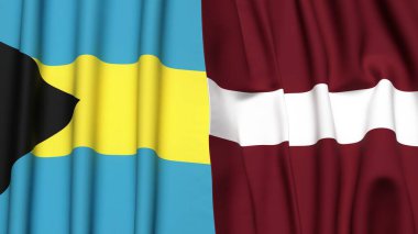 Gerçek kumaş dokusuna sahip BAHAMAS ve LATVIA bayrakları