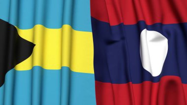 Bayraklar dolusu BAHAMAS ve LAOS Gerçekçi kumaş desenli
