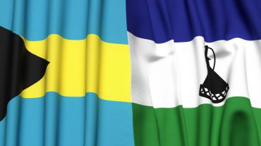 Bahamalar ve gerçekçi kumaş desenli LESOTHO bayrakları