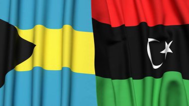Bayraklar dolusu BAHAMAS ve LIBYA gerçekçi kumaş dokusuyla