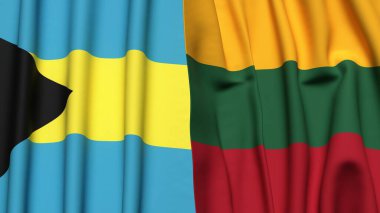 Gerçekçi kumaş dokusuna sahip Bahamalar ve Litanya bayrakları