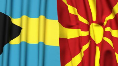 Gerçekçi kumaş dokusuna sahip BAHAMAS ve MACEDONIA bayrakları