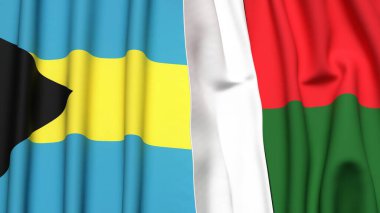 Bahamalar ve MADAGASCAR bayrakları gerçekçi kumaş dokusuyla