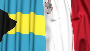 BAHAMAS ve MALTA bayrakları gerçekçi kumaş dokusuyla