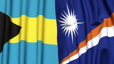 Bahamalar ve Marshall Adaları bayrakları gerçekçi kumaş dokusuna sahiptir.