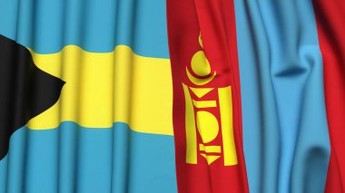 Bahamalar ve Mongolya bayrakları gerçekçi kumaş dokusuyla