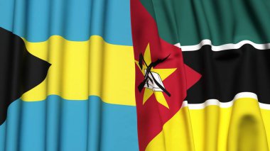 Bayraklar dolusu BAHAMAS ve MOZAMBIQUE Gerçekçi kumaş dokusuyla
