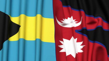 BAHAMAS ve NEPAL bayrakları gerçekçi kumaş dokusuyla