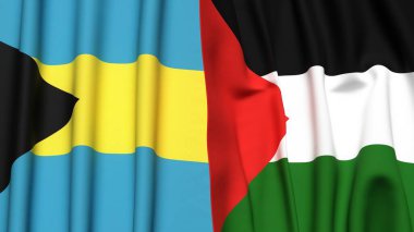 Bahamalar ve Filistin 4k bayrakları gerçekçi kumaş dokusuyla