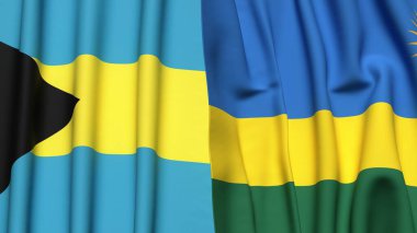 Bahamalar ve Rwanda bayrakları gerçekçi kumaş dokusuyla