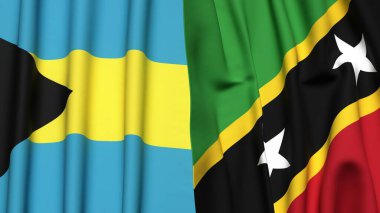 Bayraklar dolusu BAHAMAS ve gerçek kumaş dokusuna sahip Aziz Kitts.