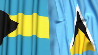 Bahamalar 'ın bayrakları ve gerçekçi kumaşlı Aziz LUCIA.