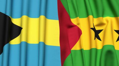 Bayraklar dolusu BAHAMAS ve SAO TOME Gerçekçi kumaş dokusuyla