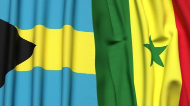 Bahamalar ve Senegal bayrakları gerçekçi kumaş dokusuyla
