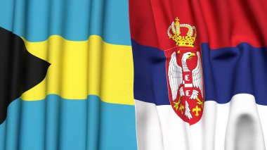 Bayraklar dolusu BAHAMAS ve SERBIA Gerçekçi kumaş dokusuyla