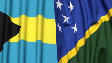 BAHAMAS Bayrakları ve SOLOMON Adaları Gerçekçi kumaş dokusuyla