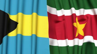 Bahamalar ve SURINAME bayrakları gerçekçi kumaş dokusuyla