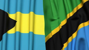 Bahamalar ve TANZANIA 'nın gerçekçi kumaş dokusuyla bayrakları