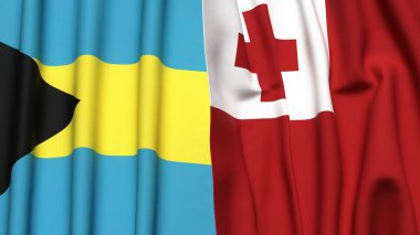 Bahamalar ve TONGA bayrakları gerçekçi kumaş dokusuyla