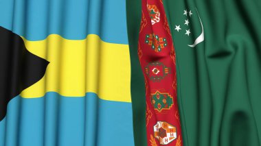 Bahamalar ve Türkmenistan 'ın gerçekçi kumaşlı bayrakları