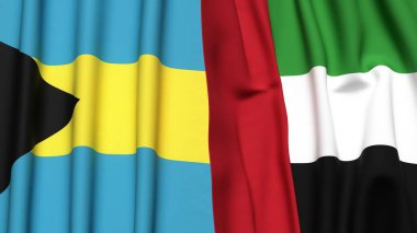 BAHAMAS ve BAAE bayrakları gerçekçi kumaş dokusuyla