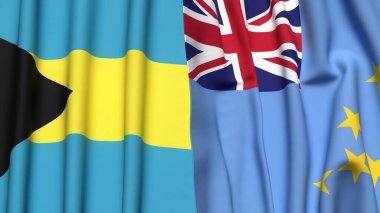 Bahamalar ve TUVALU bayrakları gerçekçi kumaş dokusuyla