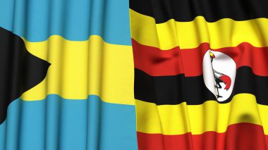 Bayraklar dolusu BAHAMAS ve UGANDA gerçekçi kumaş dokusuyla