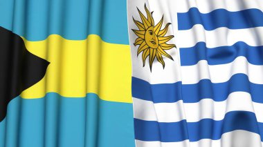 Bahamalar ve Uruguay 'ın gerçekçi kumaşlı bayrakları