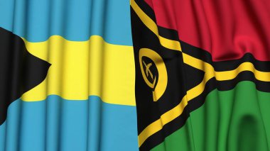 Bahamalar ve VANUATU bayrakları gerçekçi kumaş dokusuyla