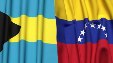 Bahamalar ve Venezuela 'nın gerçekçi kumaş dokusuyla bayrakları