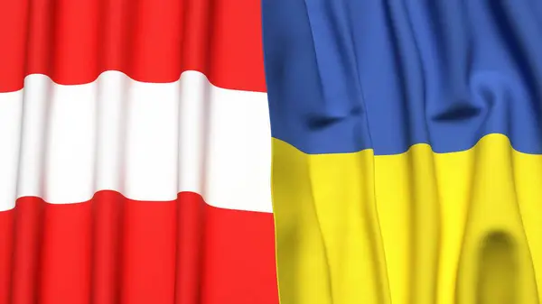 Gerçekçi kumaş dokusuna sahip AUSTRIA ve UKRAINE bayrakları