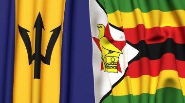 Gerçekçi kumaş dokusuna sahip BARBADOS ve ZIMBABWE bayrakları