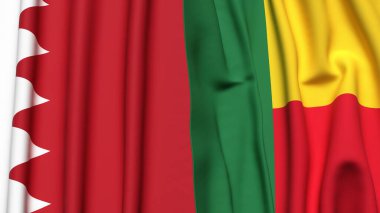 Gerçekçi kumaş dokusuna sahip BAHRAIN ve BENIN bayrakları