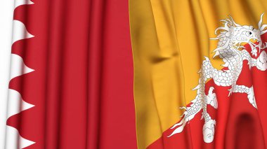 BHUTAN ve BAHRAIN bayrakları gerçekçi kumaş dokusuyla