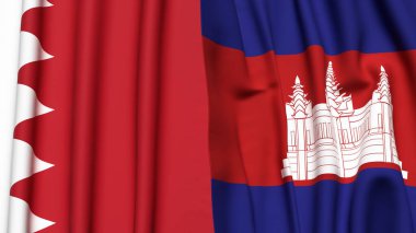 Gerçekçi kumaş dokusuna sahip BAHRAIN ve CAMBODIA bayrakları