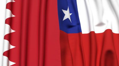 Gerçekçi kumaş dokusuna sahip BAHRAIN ve Şili bayrakları