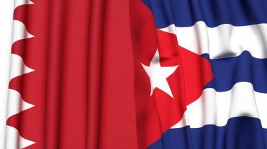 Gerçekçi kumaş dokusuna sahip BAHRAIN ve CUBA bayrakları