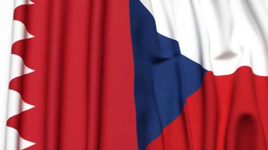 Gerçekçi kumaş dokusuna sahip BAHRAIN ve CZECH Cumhuriyet bayrakları