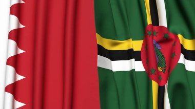 Gerçekçi kumaş dokusuna sahip BAHRAIN ve DOMINICA bayrakları