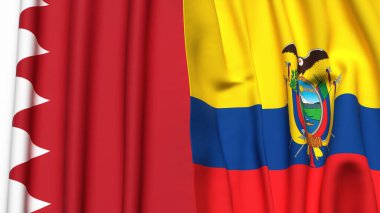 BAHRAIN ve Ekvador 'un gerçekçi kumaş desenli bayrakları