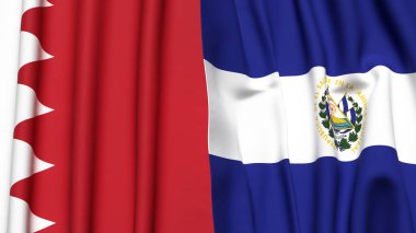BAHRAIN ve EL SALVADOR bayrakları gerçekçi kumaş dokusuyla