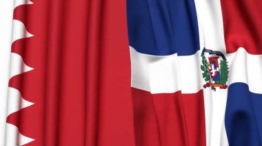 BAHRAIN ve DOMINICAN REPUBLIC bayrakları gerçekçi kumaş dokusuna sahip